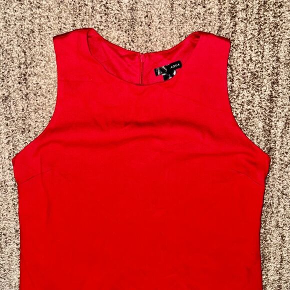 Aqua Women's Sleeveless A-Line Ruffle Bottom Dress in Red Size Large - Picture 7 of 10